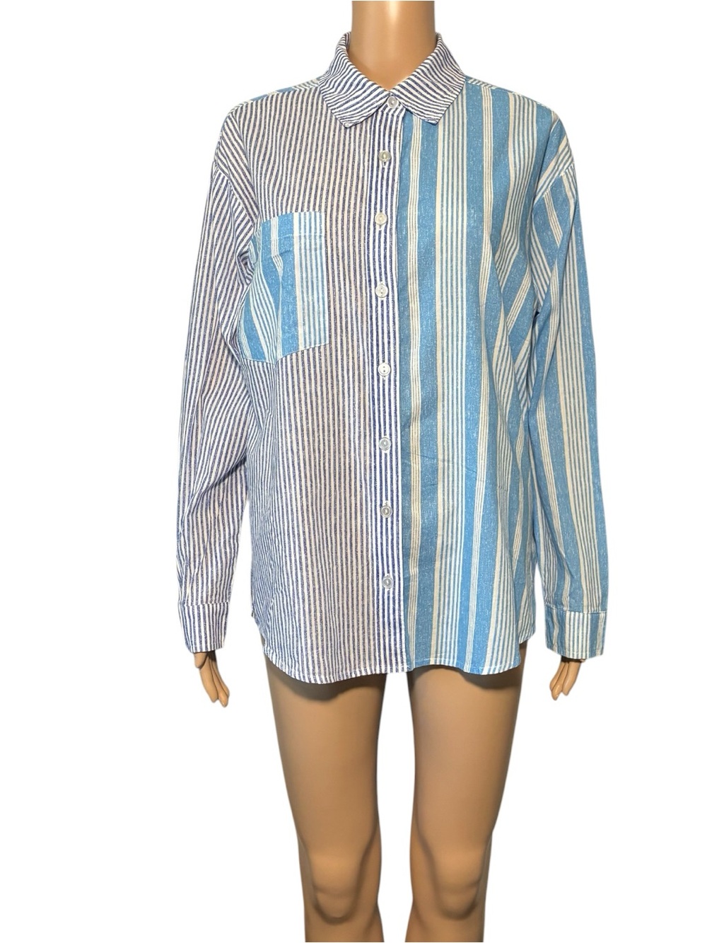 Wild Fable Women's Shirt XS Blue White Striped Button Down Cotton Long Sleeve
